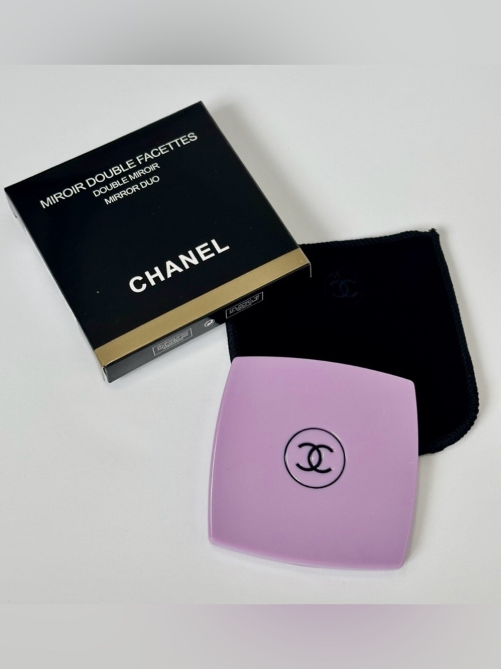 CHANEL Lavender Double Mirror Compact with Black Logo NWB